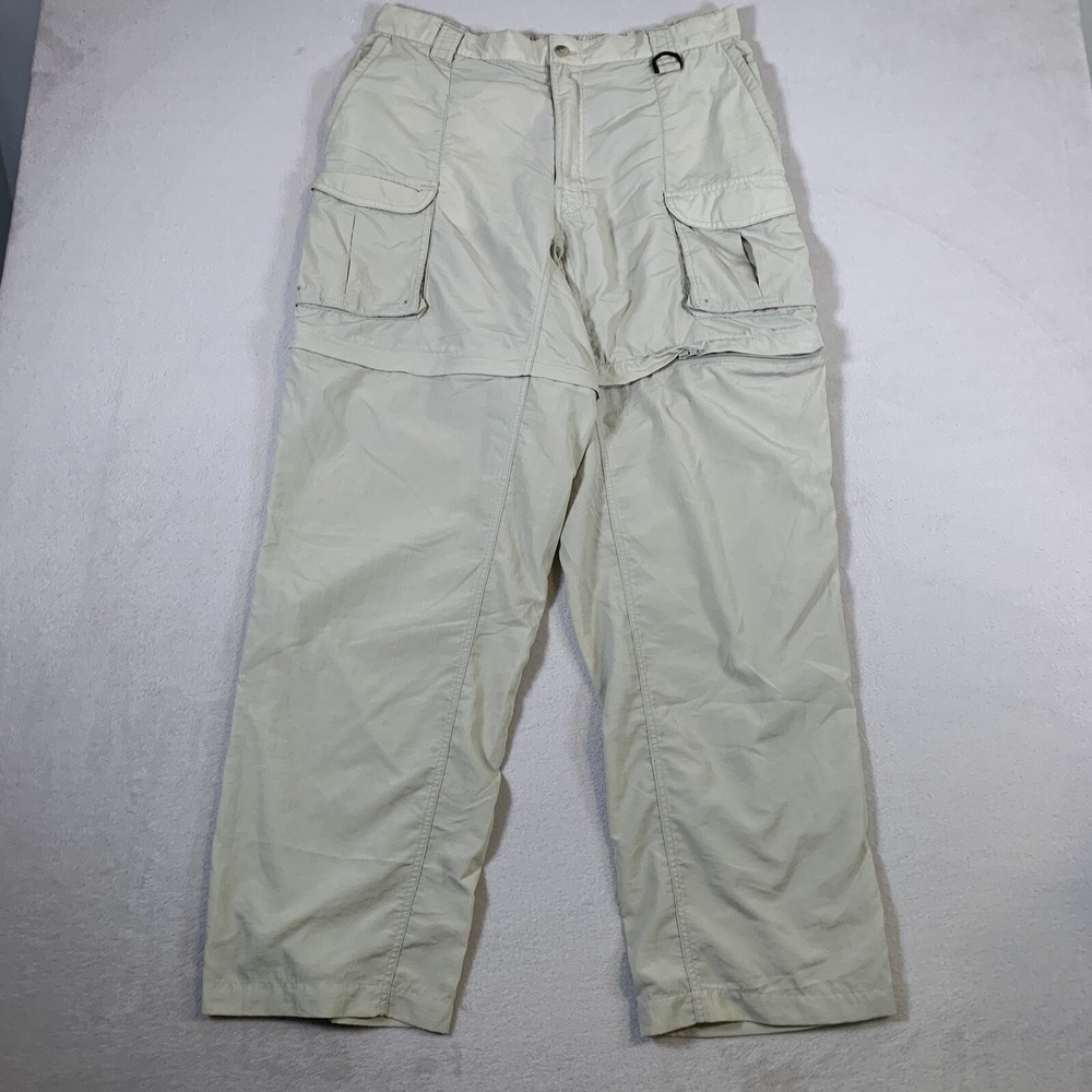 Columbia PFG Tan Spell Out Lined Convertible Pants Shorts Mens Sz Large Beige U4
